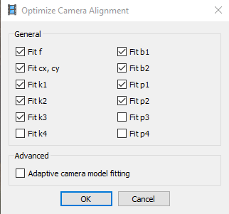 Nastavení optimalizace výpočtu prvků vnitřní orientace kamery