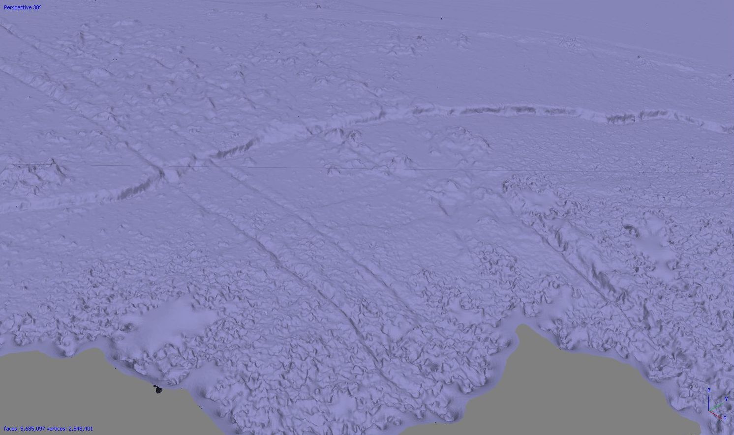 Ukázka vizualizace polygonové sítě mesh bez obarvené textury v prostředí Agisoft Metashape